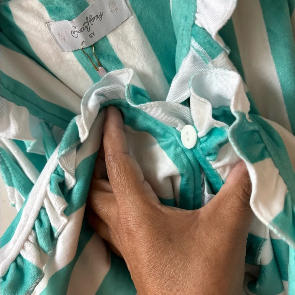Sweet Honey Ruffled Teal and White Swim Robe